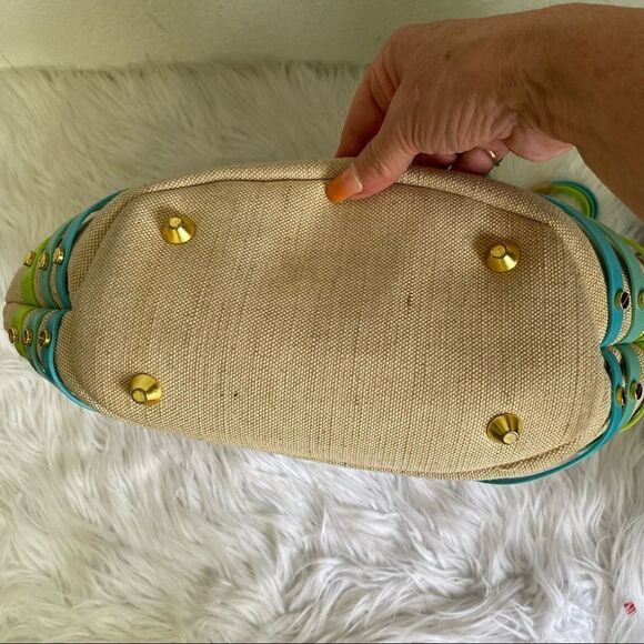 Crocs Huarache Tan Green Blue Strappy Hemp Canvas Tote Bag - Picture 7 of 14